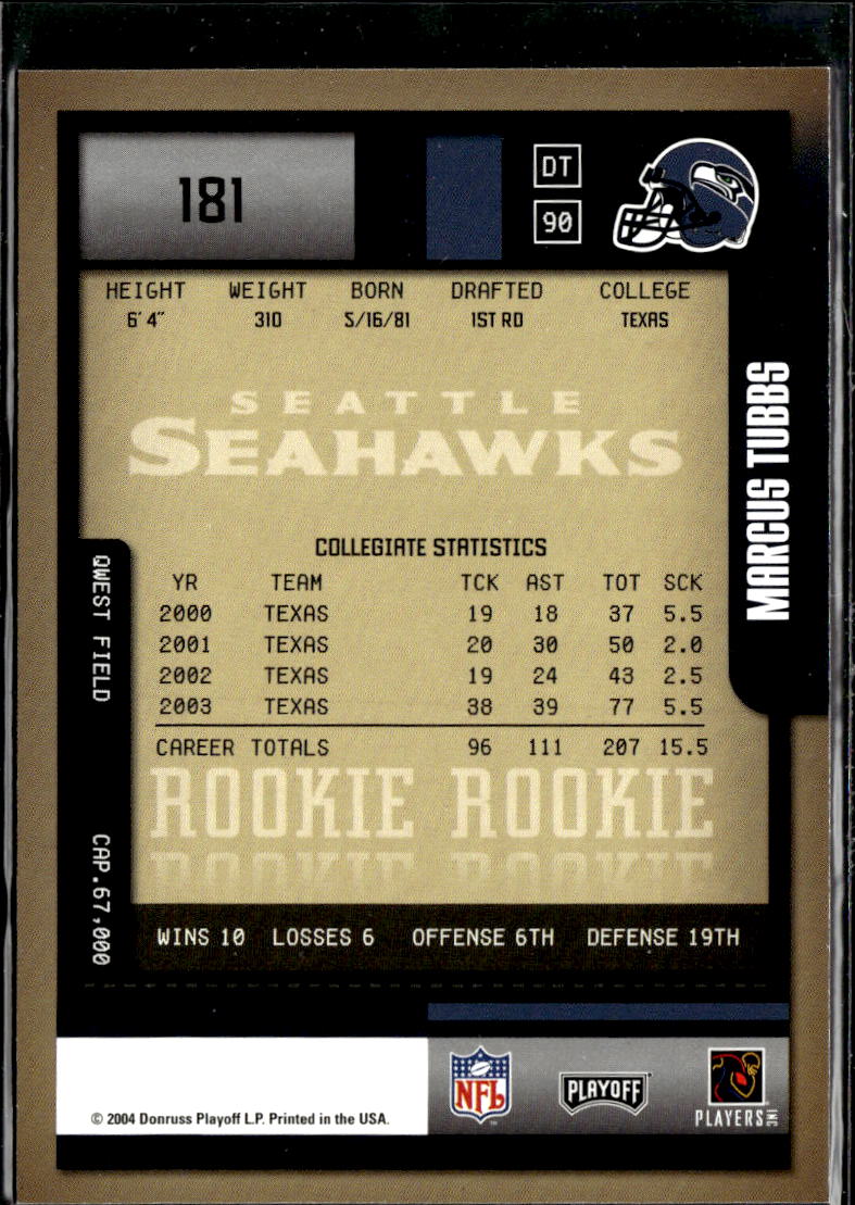 Marcus Tubbs 2004 Contenders Auto Autograph RC Longhorns Seattle Seahawks