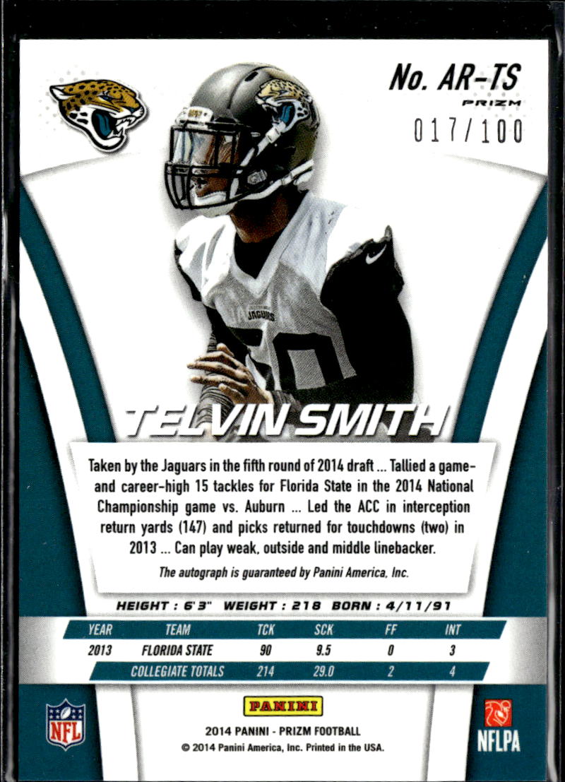 Telvin Smith 2014 Prizm Auto Autograph RC Pink Ribbon /100 Jacksonville Jaguars