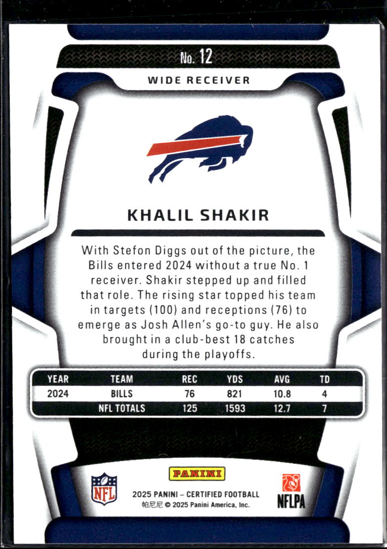 Khalil Shakir 2025 Certified Mirror Teal 1/75 Buffalo Bills