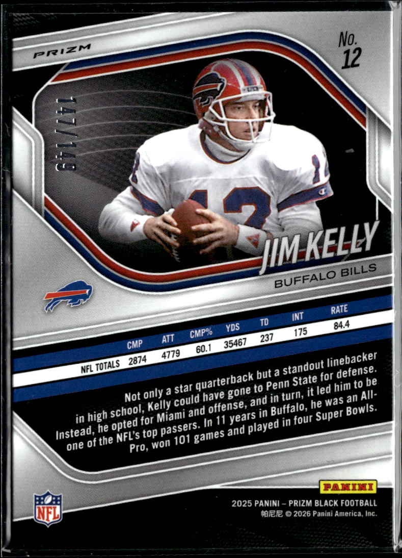 Jim Kelly 2025 Prizm Black Purple Ice Prizm 147/149 Buffalo Bills