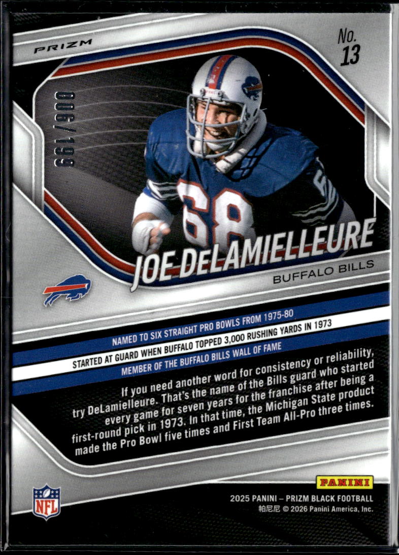 Joe DeLamielleure 2025 Prizm Black Blue 6/199 Buffalo Bills