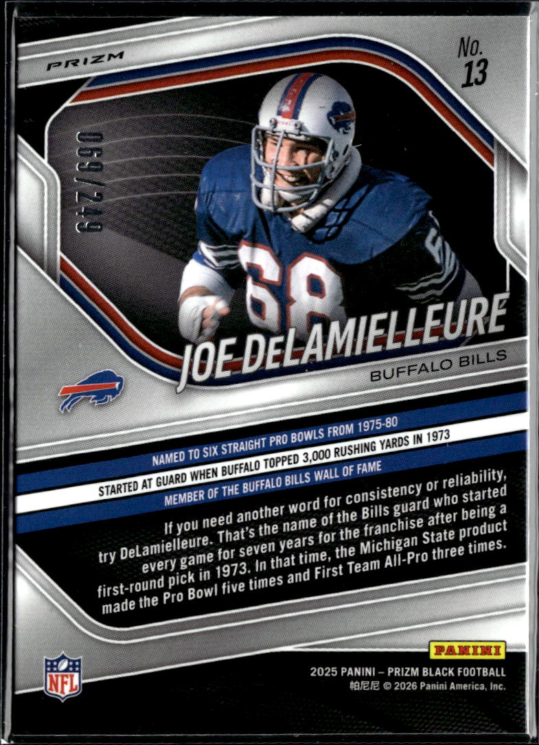 Joe DeLamielleure 2025 Prizm Black Shock 69/249 Buffalo Bills