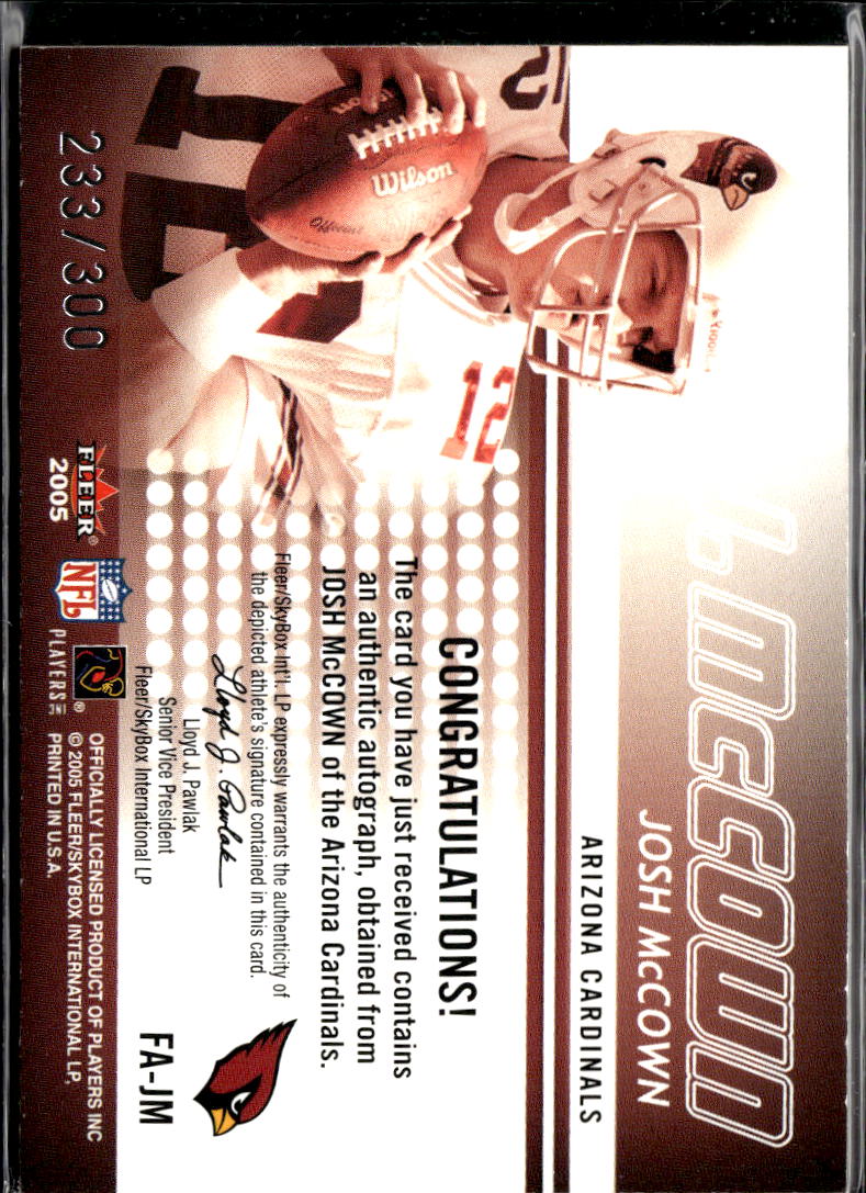 Josh McCown 2005 Fleer Showcase Auto Autograph 233/300 Arizona Cardinals