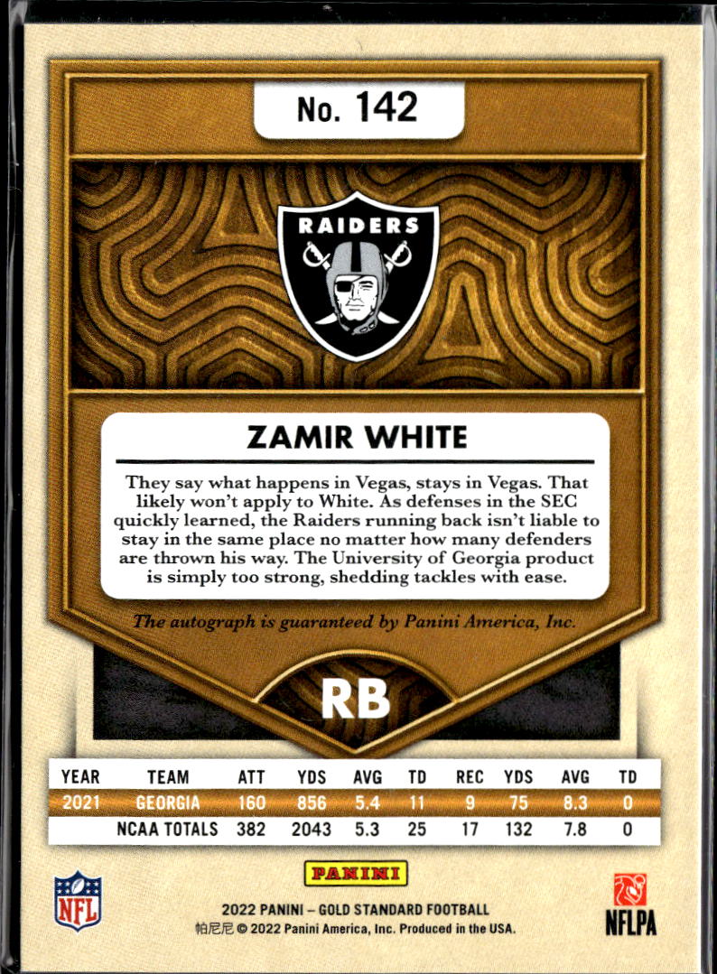 Zamir White 2022 Gold Standard Auto Autograph RC 181/199 Las Vegas Raiders
