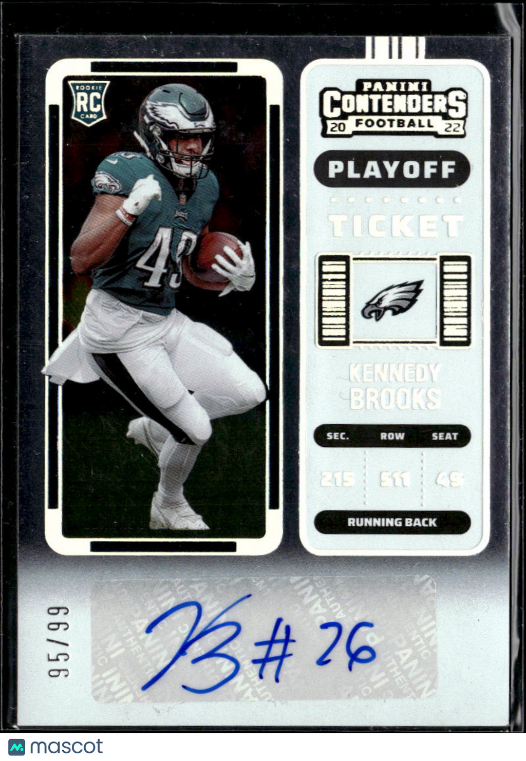 Kennedy Brooks 2022 Contenders Auto Autograph RC /99 Sooners Philadelphia Eagles