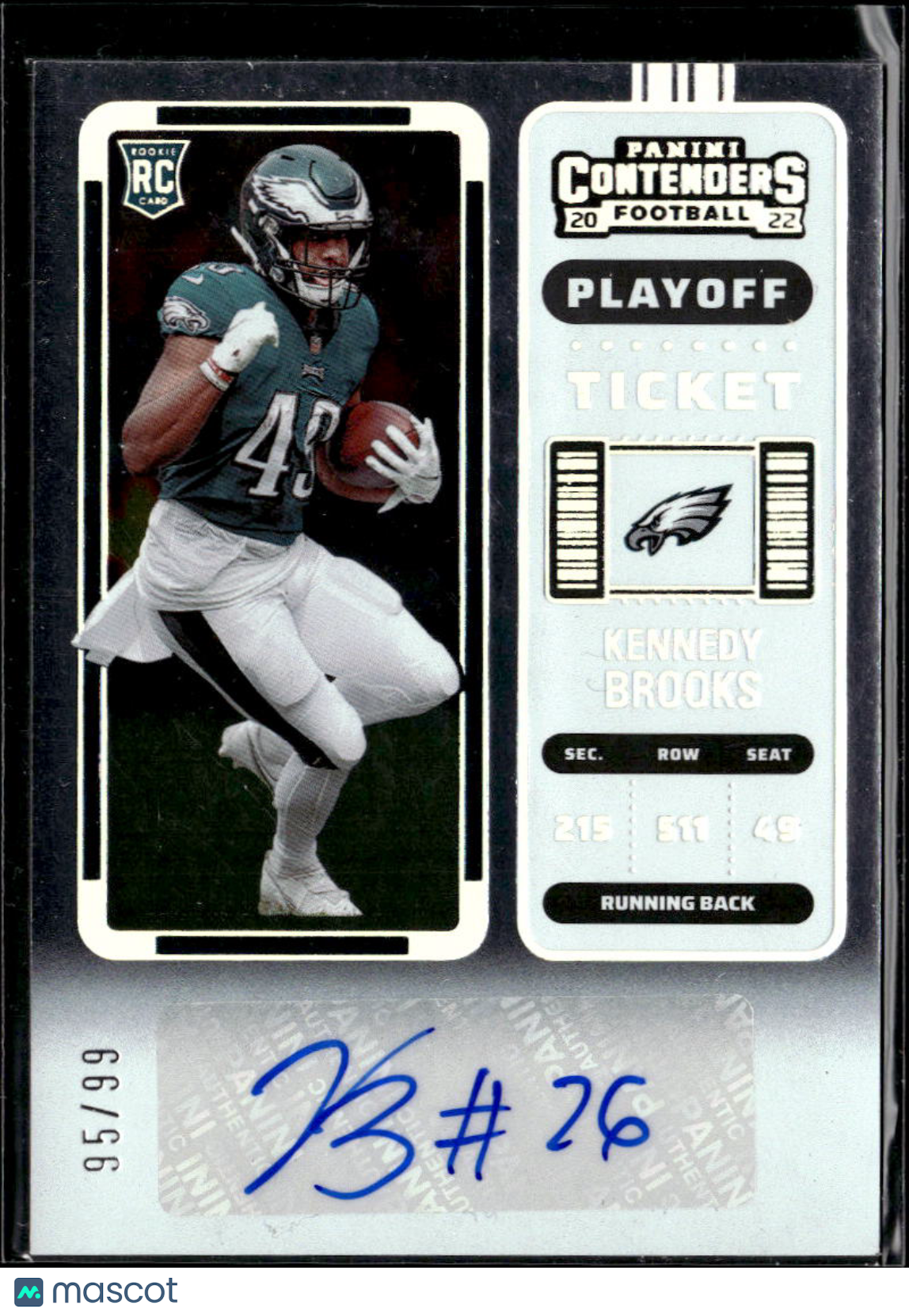 Kennedy Brooks 2022 Contenders Auto Autograph RC /99 Sooners Philadelphia Eagles