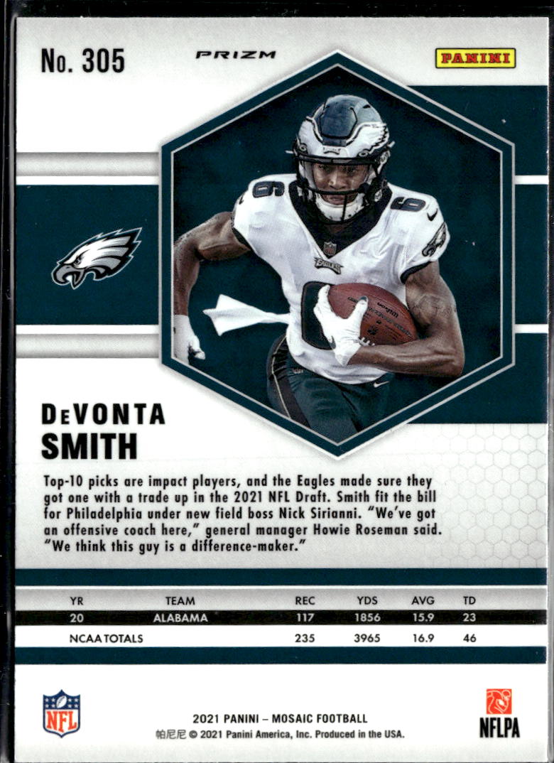 DeVonta Smith 2021 Mosaic RC Rookie Yellow Reactive Philadelphia Eagles