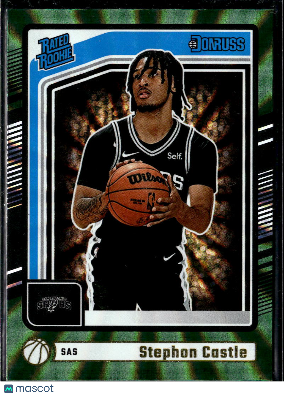 Stephon Castle 2024 Donruss Green Laser Rated Rookie San Antonio Spurs