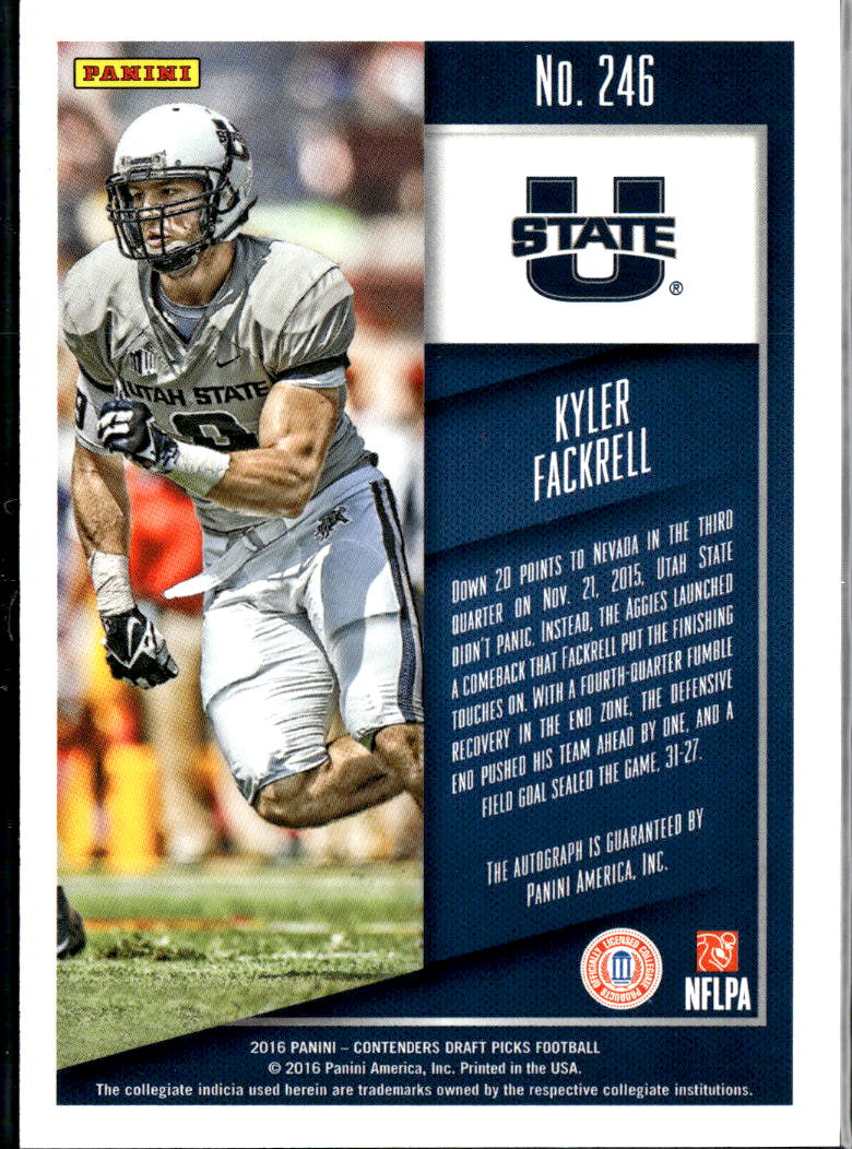 Kyler Fackrell 2016 Contenders Draft Auto Autograph RC Blue Utah State Aggies