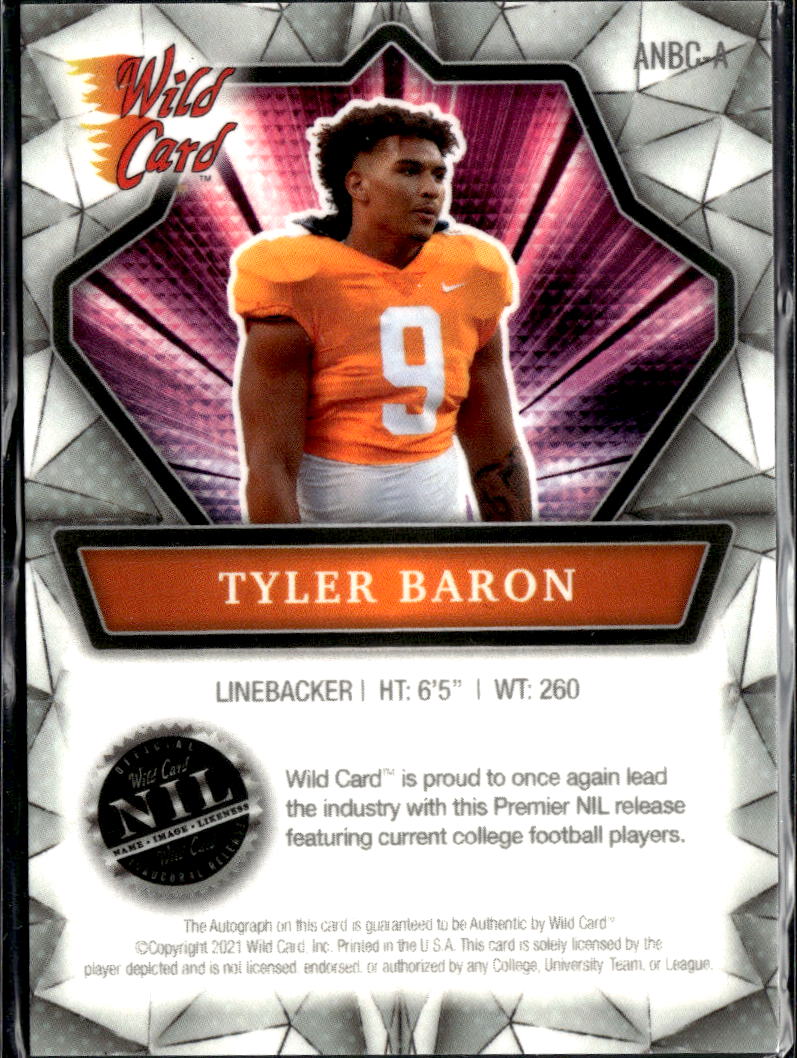 Tyler Baron 2021 Wild Card Red Ink Auto Autograph Tennessee Volunteers