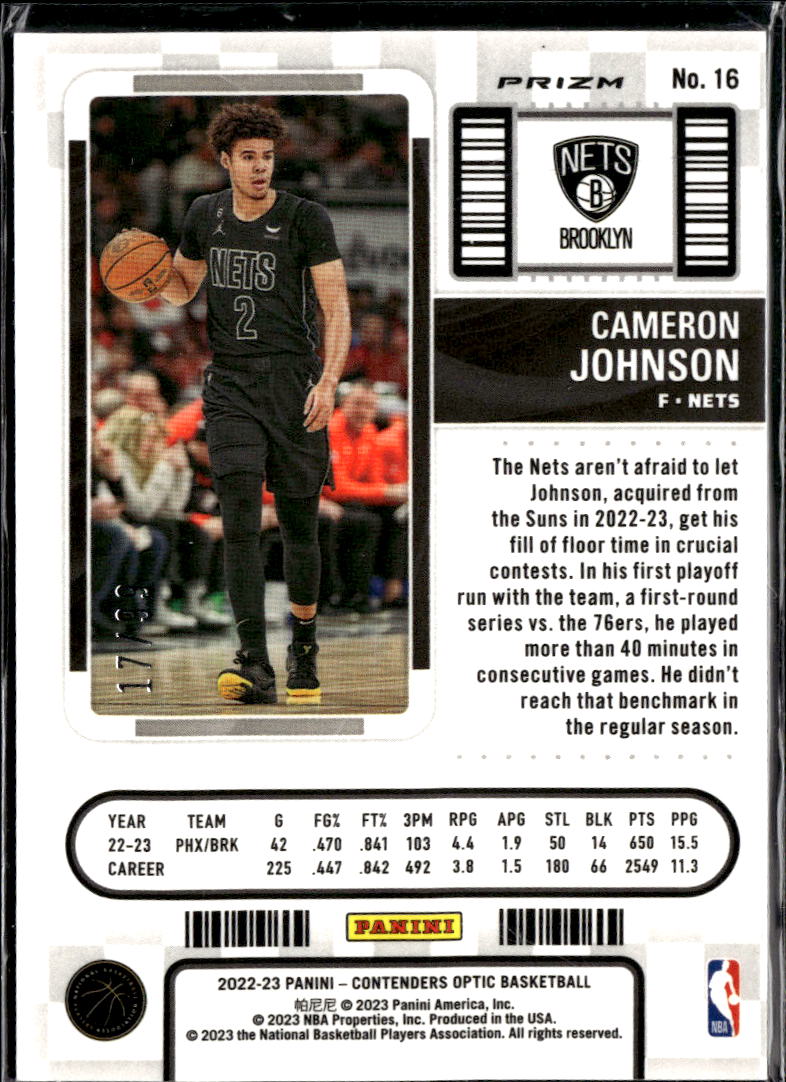 Cameron Johnson 2023 Panini Contenders Optic Basketball Blue /99Brooklyn Nets
