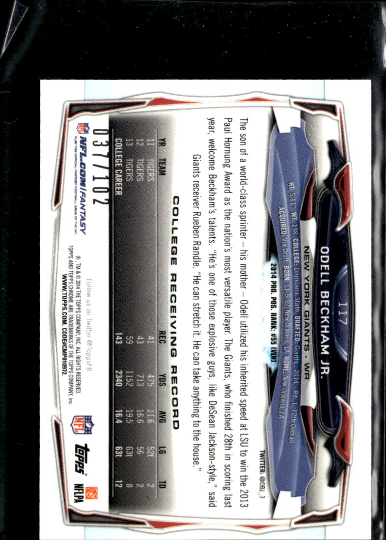 Odell Beckham Jr. 2014 Topps Chrome Mini Pulsar Refractor RC 37/102 Giants