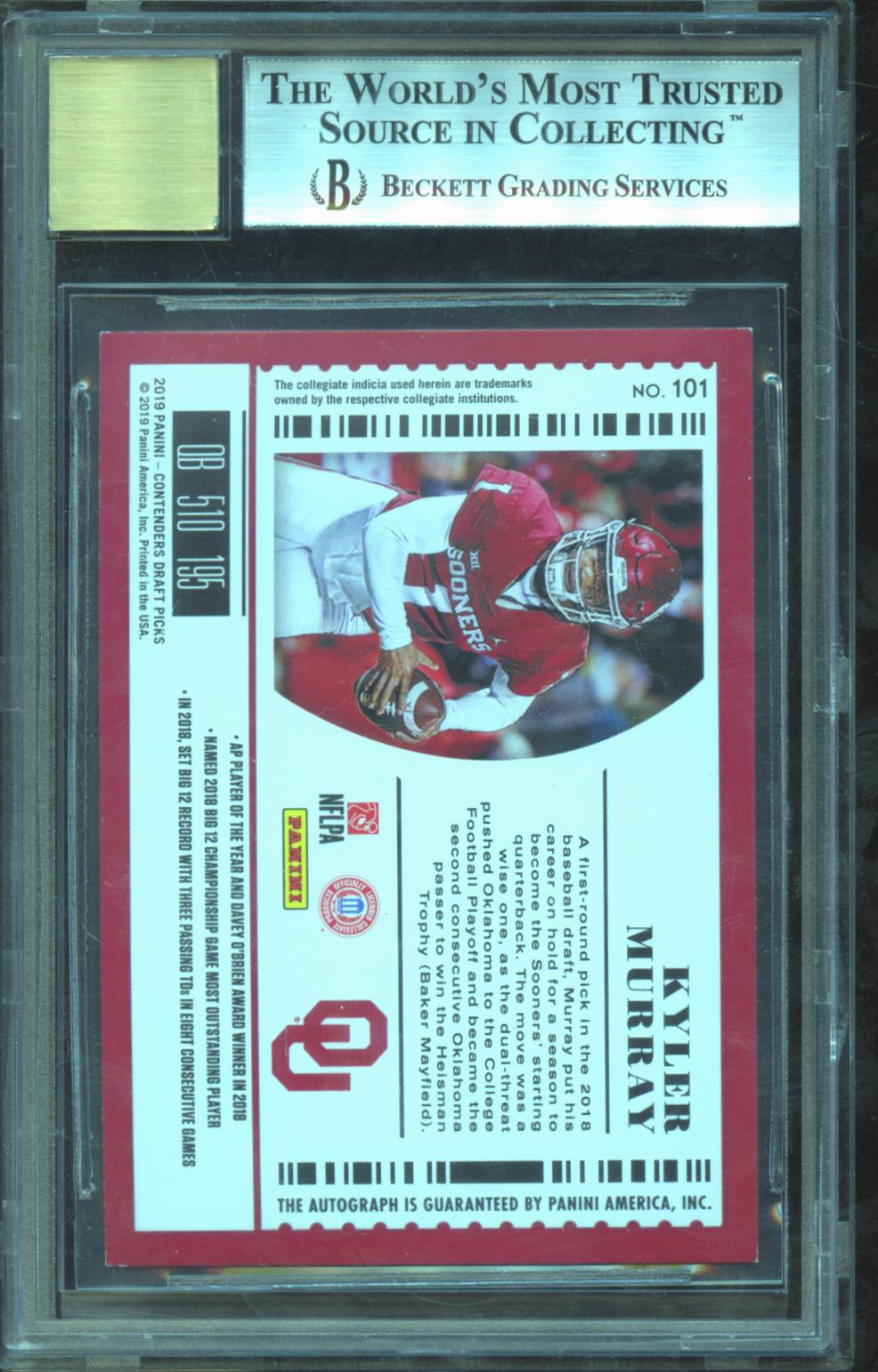 Kyler Murray 2019 Contenders Auto Autograph RC Cracked Ice Sooners 1/23 BGS 9