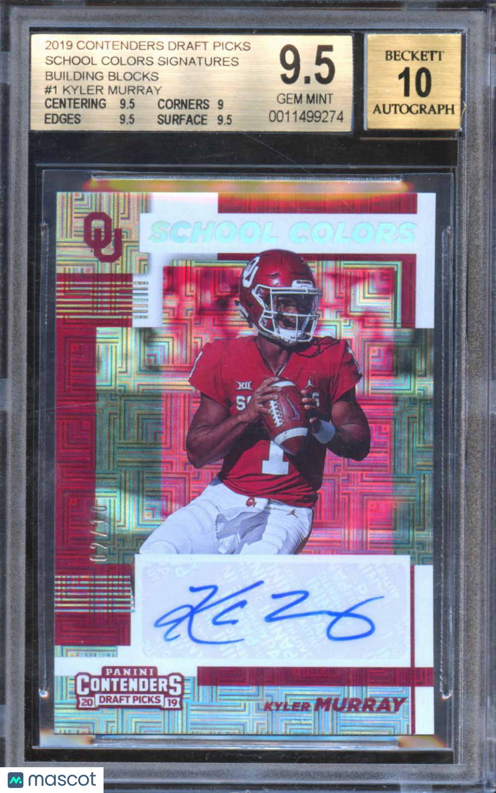 Kyler Murray 2019 Contenders Auto Autograph RC Oklahoma Sooners 2/10 BGS 9.5