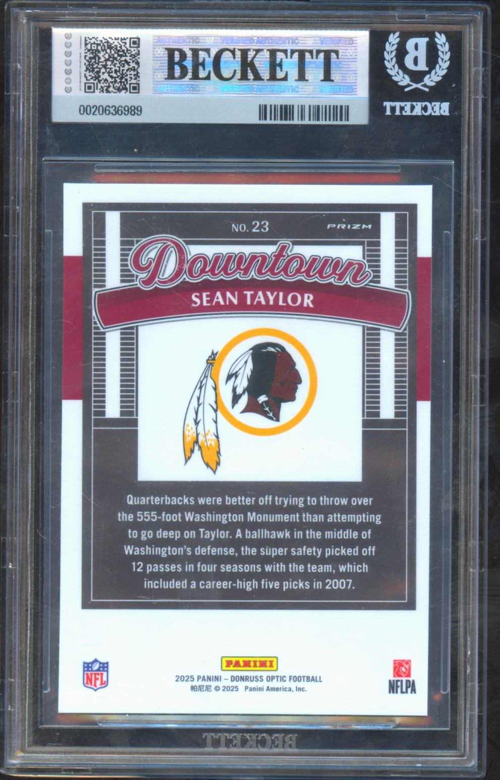 Sean Taylor 2025 Optic Downtown SSP CASE HIT Washington Redskins #23 BGS 8.5