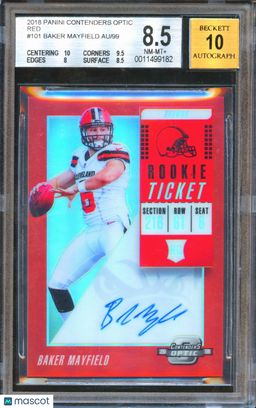 Baker Mayfield 2018 Contenders Optic Auto Autograph RC Red Browns 33/99 BGS 8.5