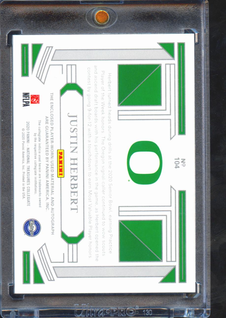 Justin Herbert 2020 National Treasures Auto Autograph Patch RC 38/49 Oregon