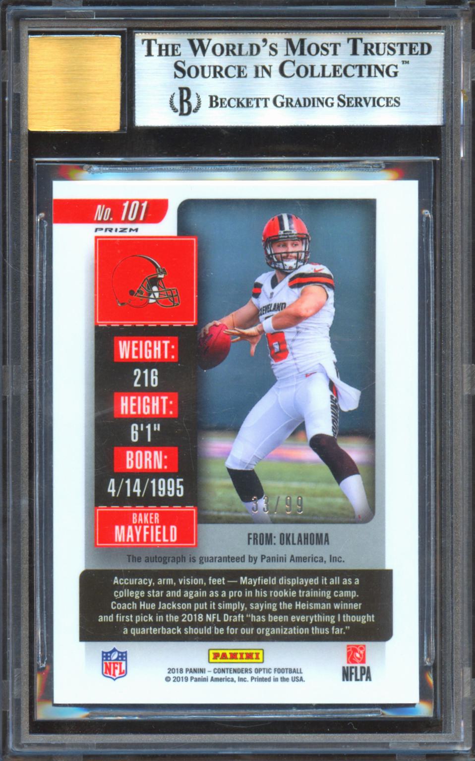 Baker Mayfield 2018 Contenders Optic Auto Autograph RC Red Browns 33/99 BGS 8.5