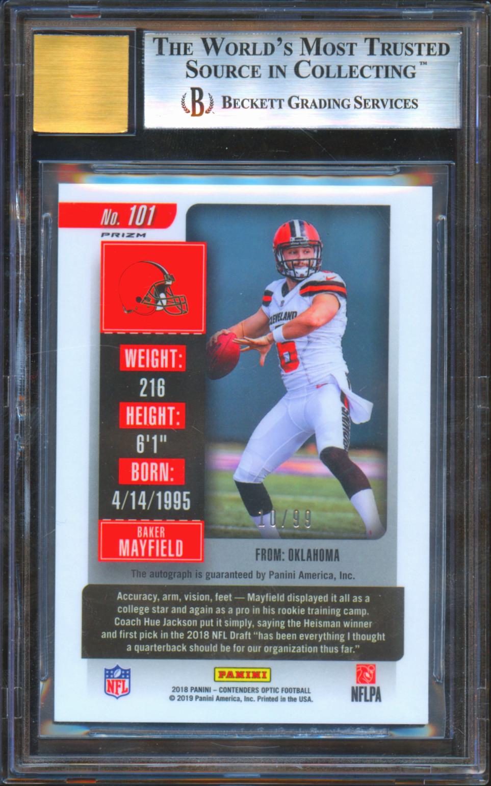 Baker Mayfield 2018 Contenders Optic Red Auto Autograph RC Browns 10/99 BGS 9