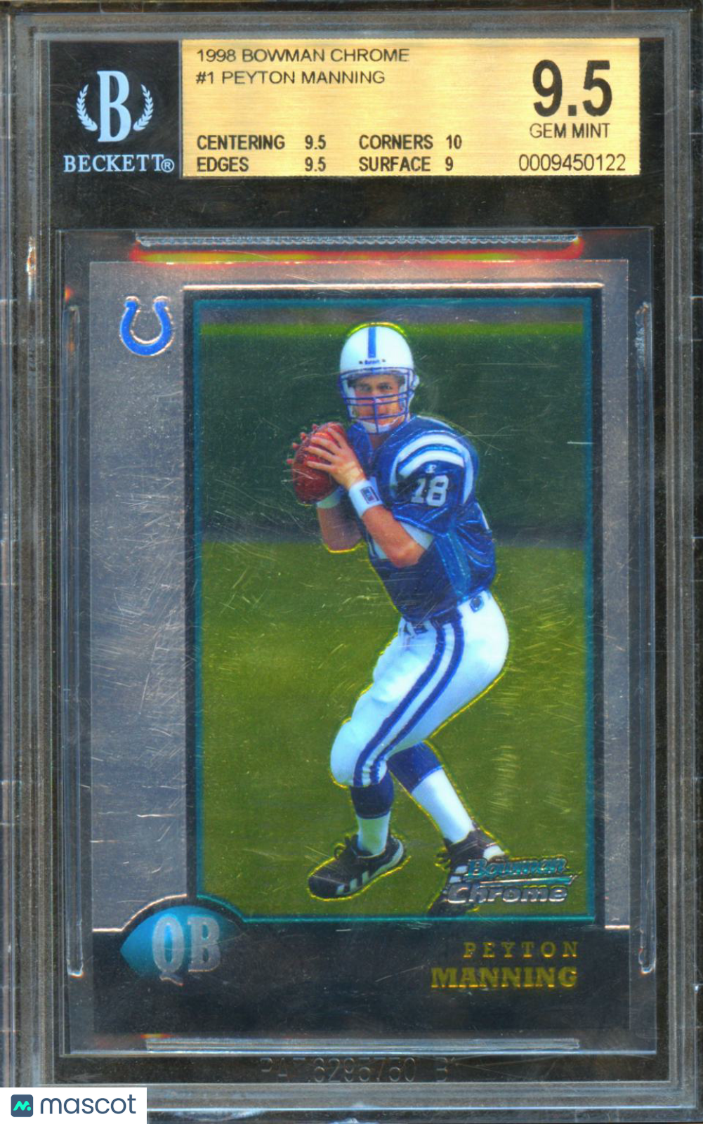 Peyton Manning 1998 Bowman Chrome Rookie RC Indianapolis Colts #1 BGS 9.5