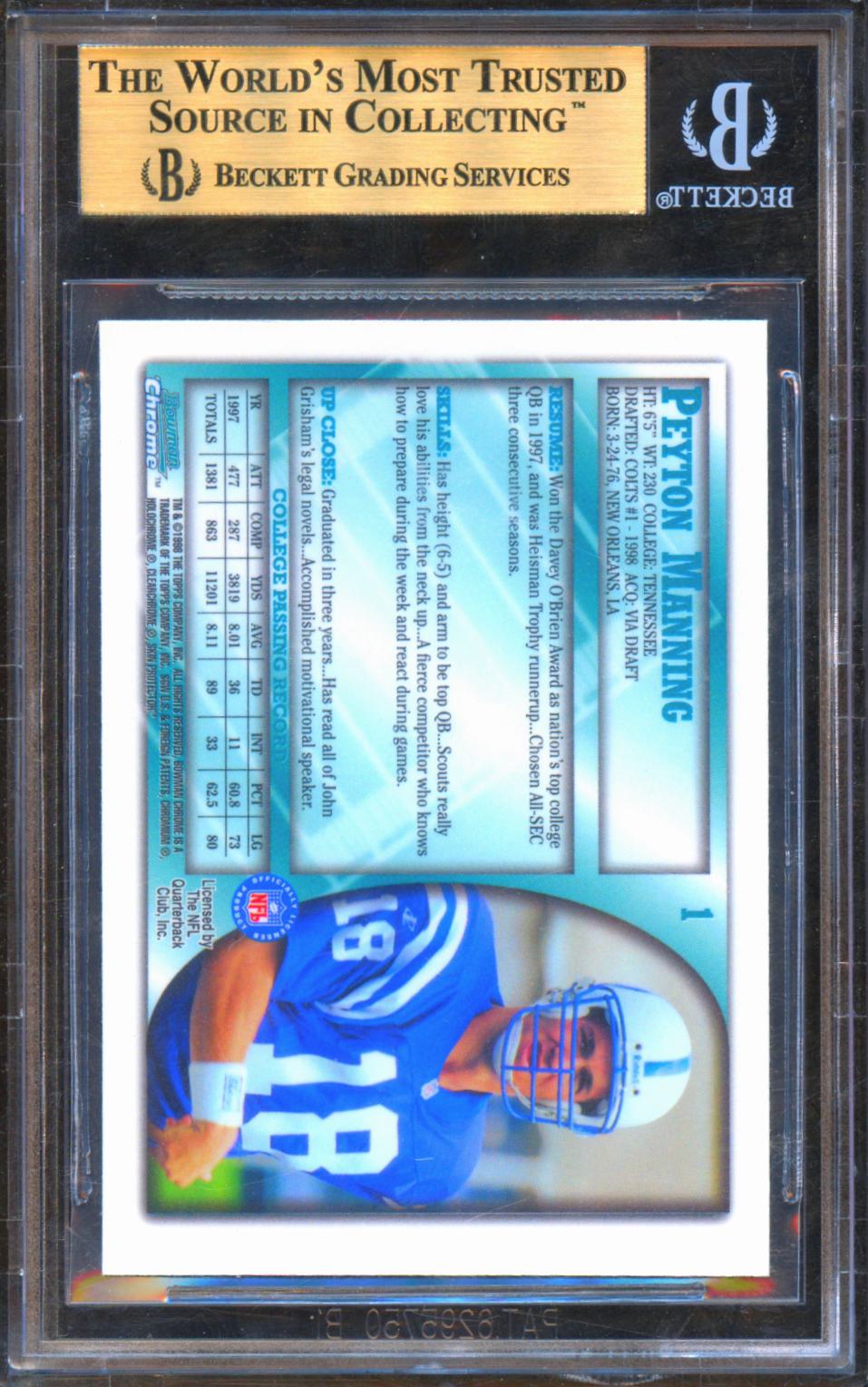 Peyton Manning 1998 Bowman Chrome Rookie RC Indianapolis Colts #1 BGS 9.5