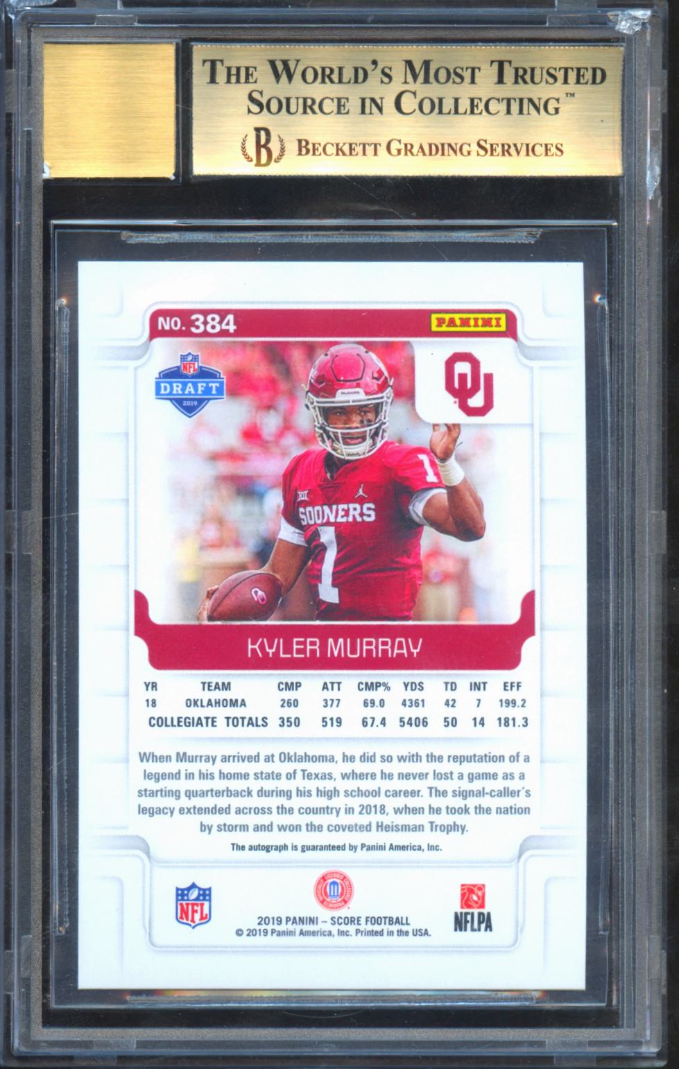 Kyler Murray 2019 Score Red Zone Auto Autograph RC Oklahoma Sooners 3/20 BGS 9.5