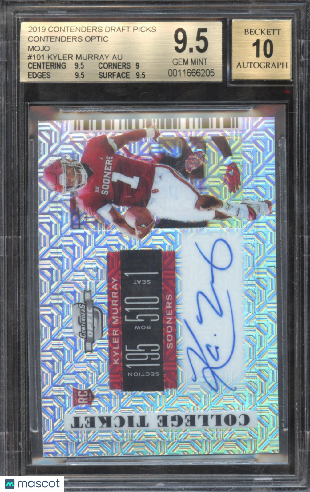 Kyler Murray 2019 Contenders Optic Mojo Auto Autograph RC Sooners 4/15 BGS 9.5