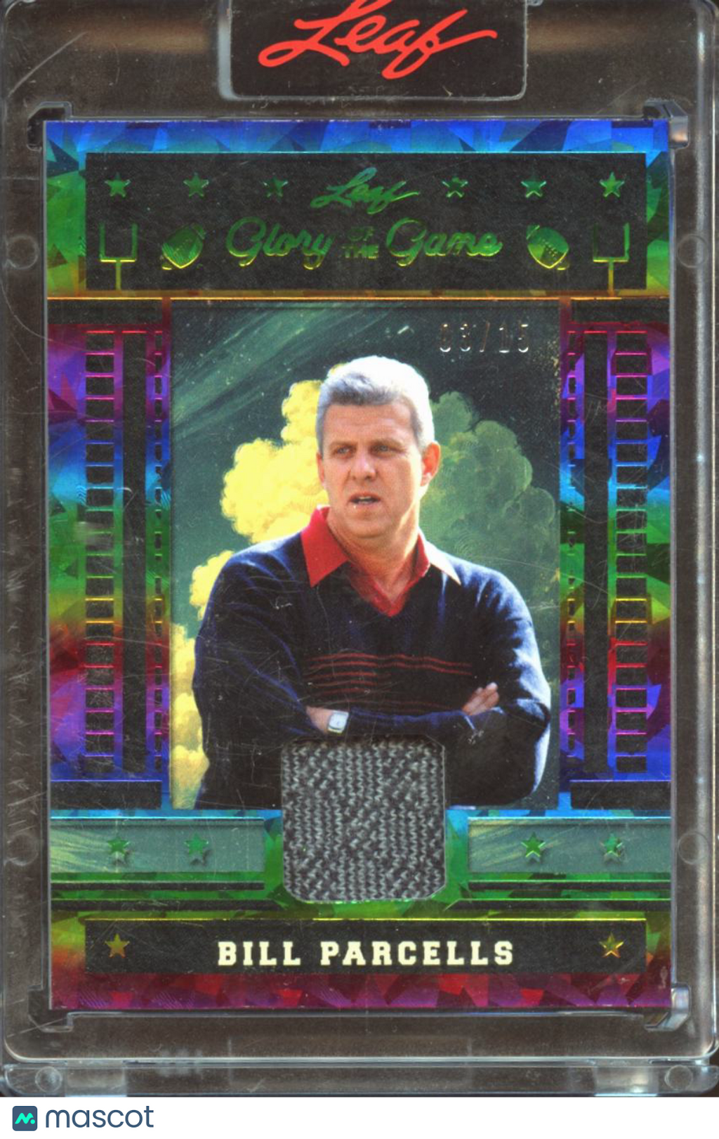 Bill Parcells 2025 Leaf Glory of the Game Used Jacket Patch Patriots 3/15