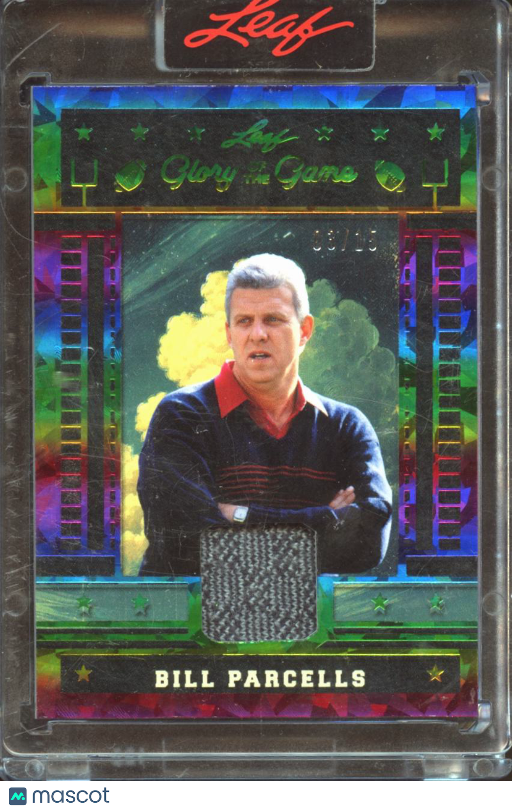 Bill Parcells 2025 Leaf Glory of the Game Used Jacket Patch Patriots 3/15
