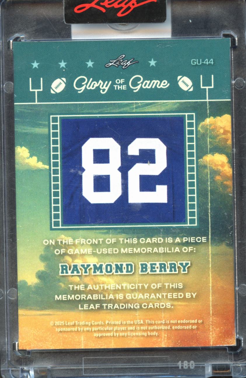 Raymond Berry 2025 Leaf Glory of the Game Worn Jersey Pach 1/12 Baltimore Colts