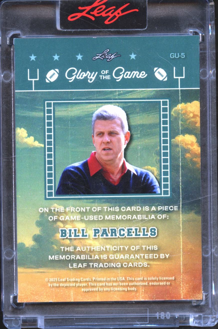 Bill Parcells 2025 Leaf Glory of the Game Used Jacket Patch Patriots 3/15