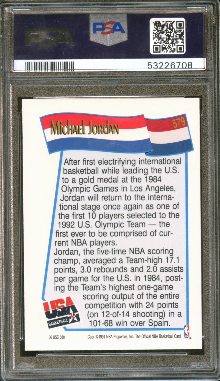 Michael Jordan 1991 Hoops USA Basketball Chicago Bulls #579 PSA 10