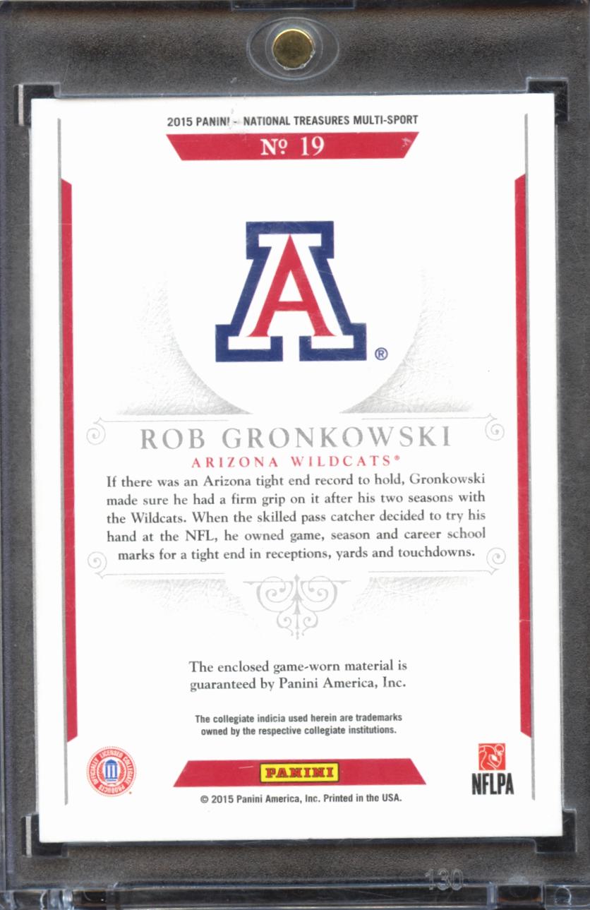 Rob Gronkowski 2015 National Treasures Game Worn Patch 5/25 Arizona Wildcats
