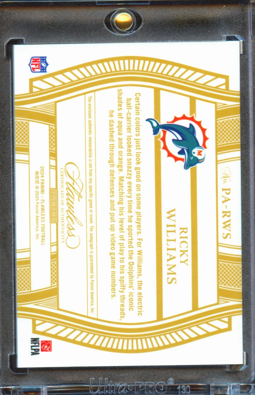 Ricky Williams 2024 Flawless Auto Autograph Patch Emerald 4/5 Miami Dolphins