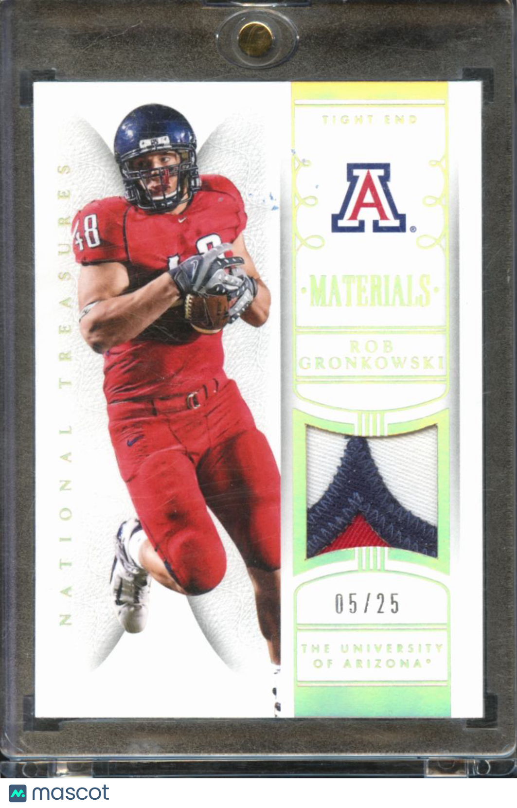 Rob Gronkowski 2015 National Treasures Game Worn Patch 5/25 Arizona Wildcats