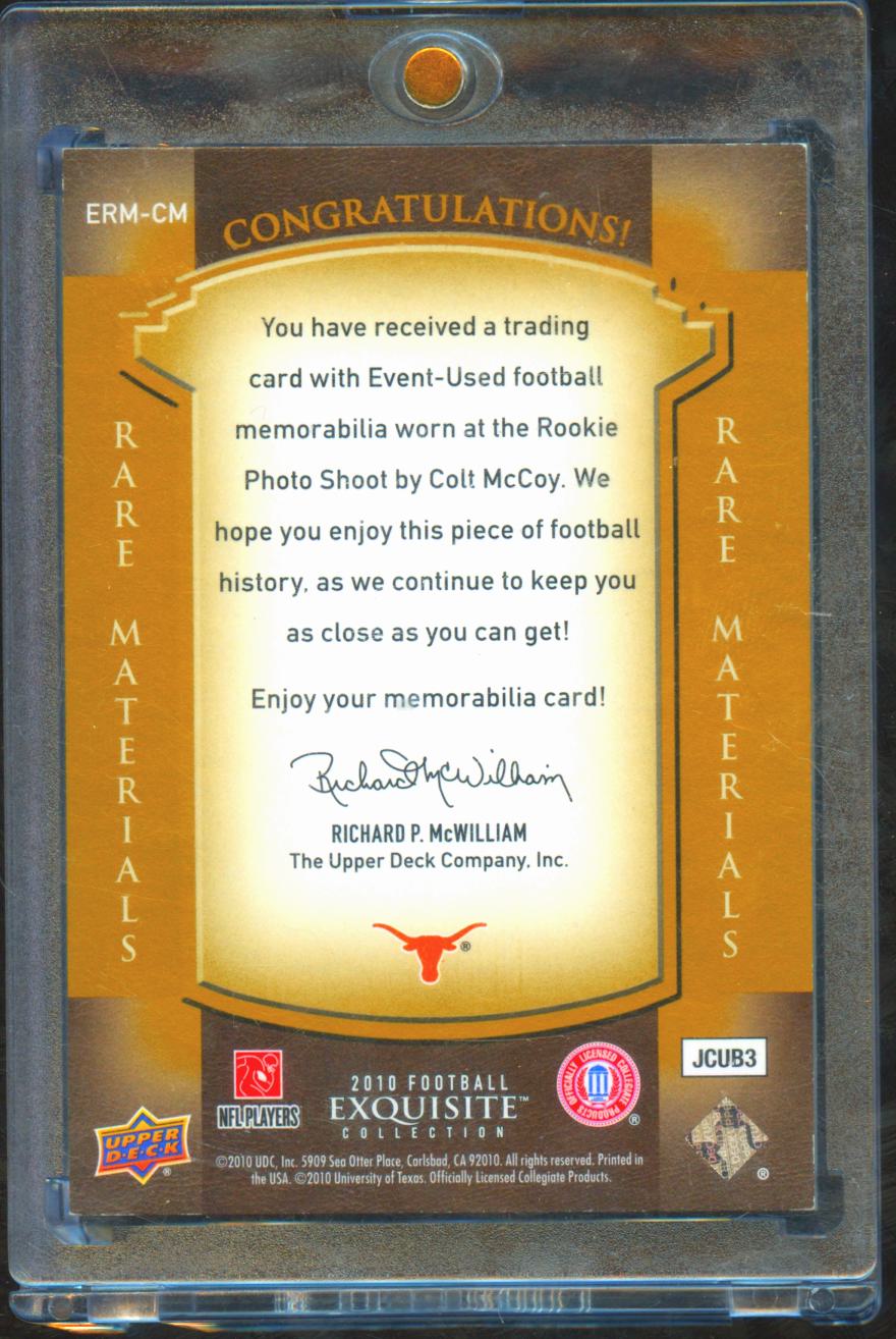 Colt McCoy 2010 Upper Deck Exquisite Bowl Logo Patch RC 5/10 Texas Longhorns