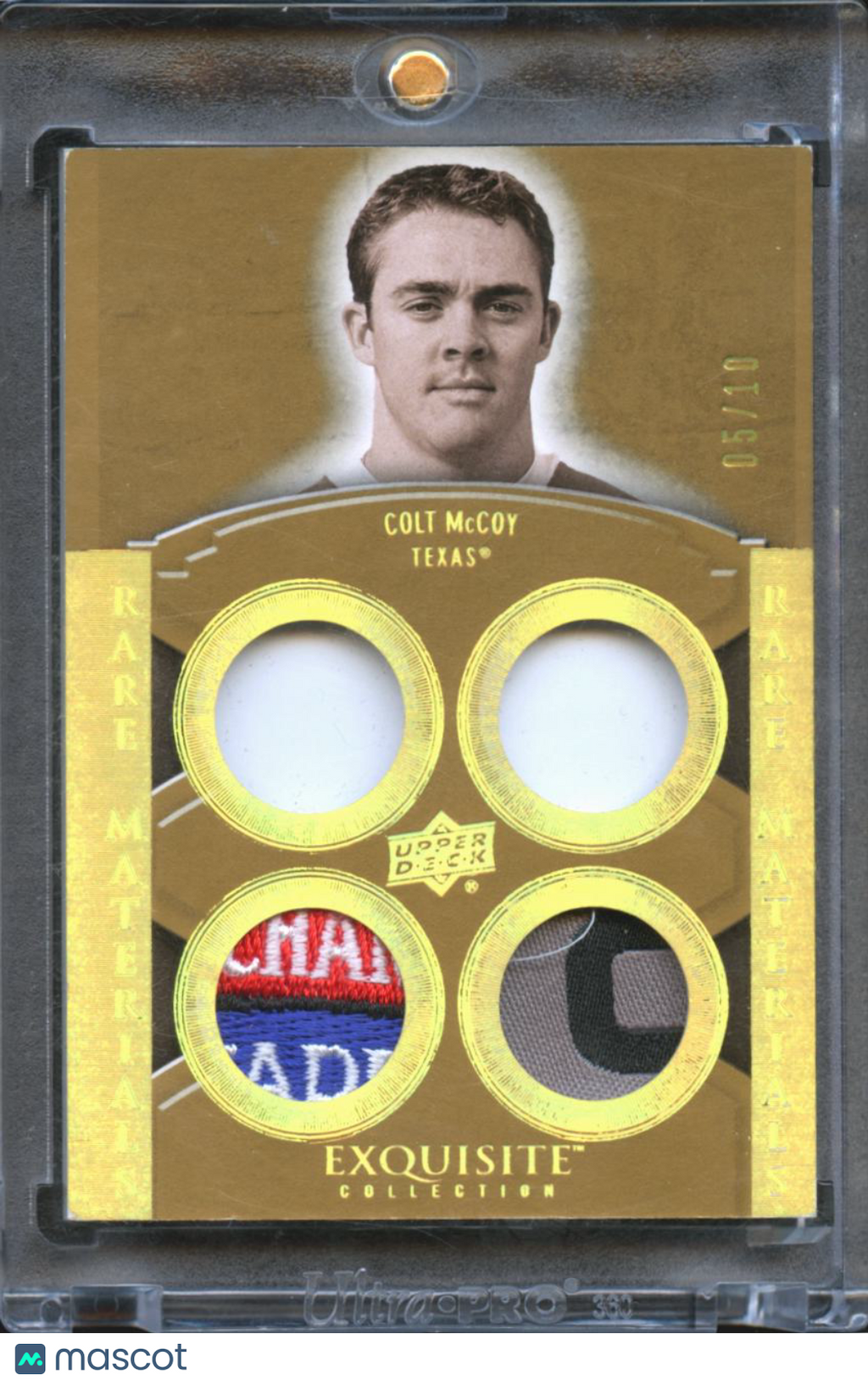 Colt McCoy 2010 Upper Deck Exquisite Bowl Logo Patch RC 5/10 Texas Longhorns