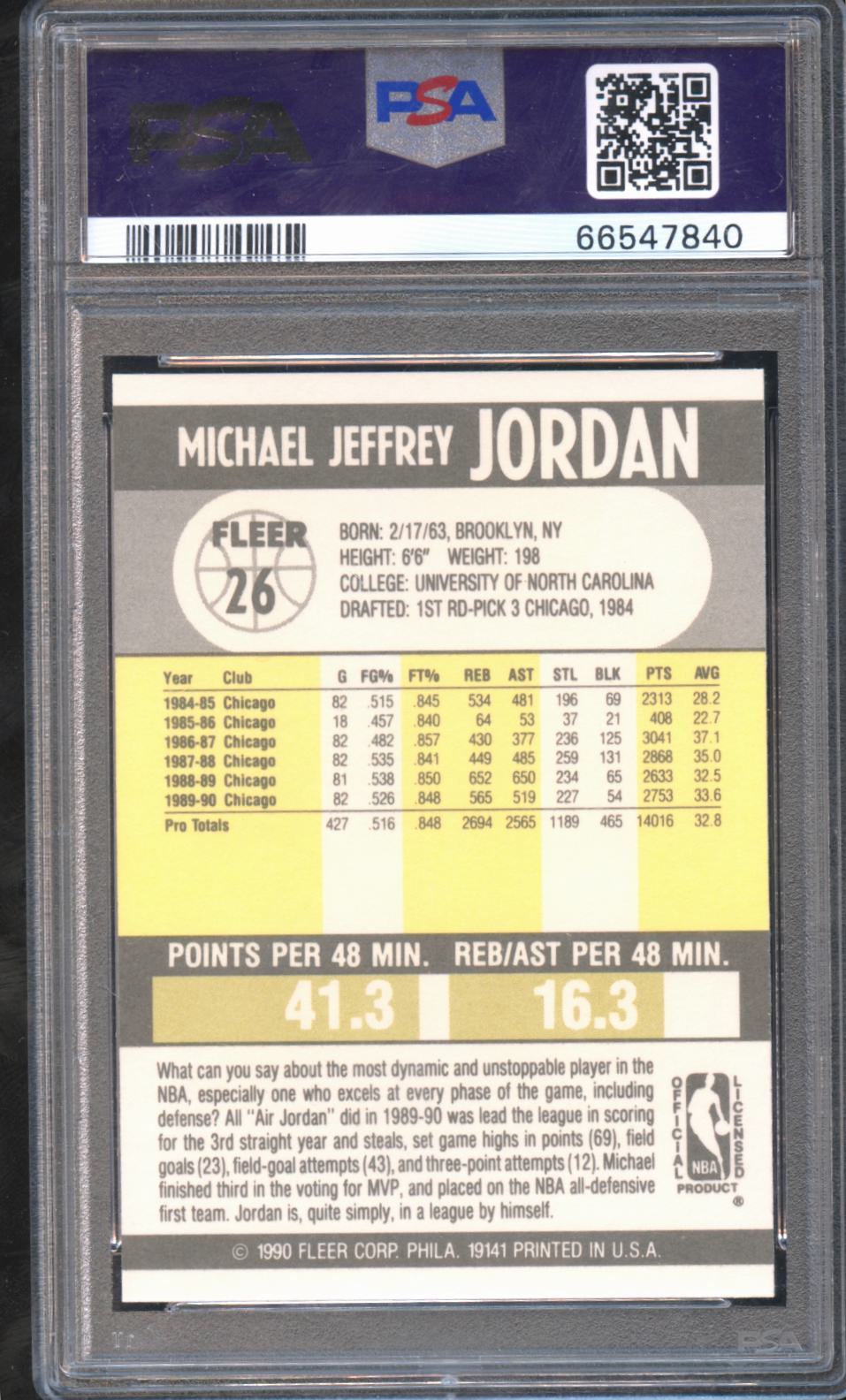 Michael Jordan 1990 Fleer Basketball Card #26 PSA 10