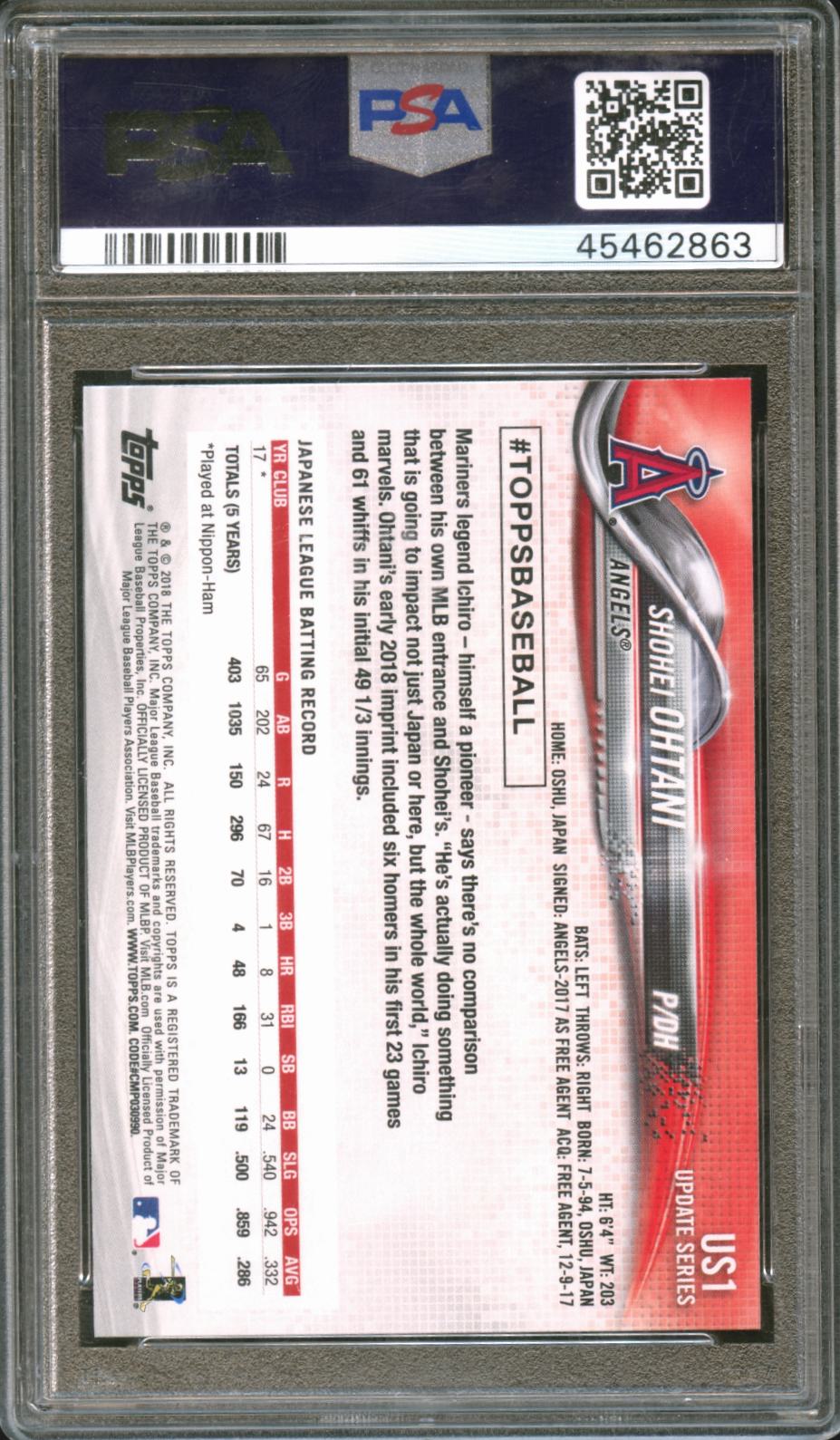 Shohei Ohtani 2018 Topps Update Rainbow Foil SSP RC Rookie LA Angels #US1 PSA 10