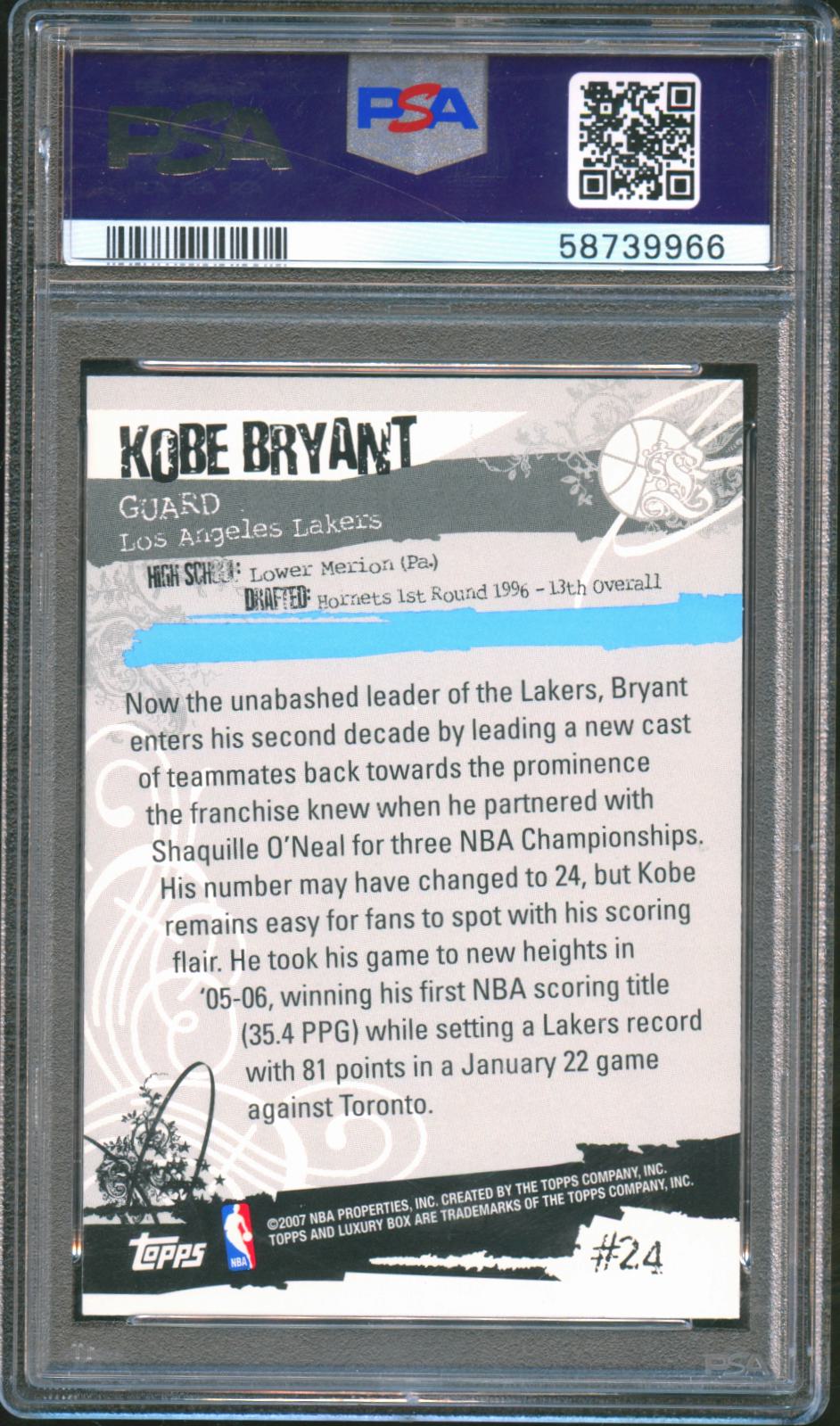 Kobe Bryant 2006 Topps Luxury Box Red 415/499 Los Angeles Lakers PSA 10