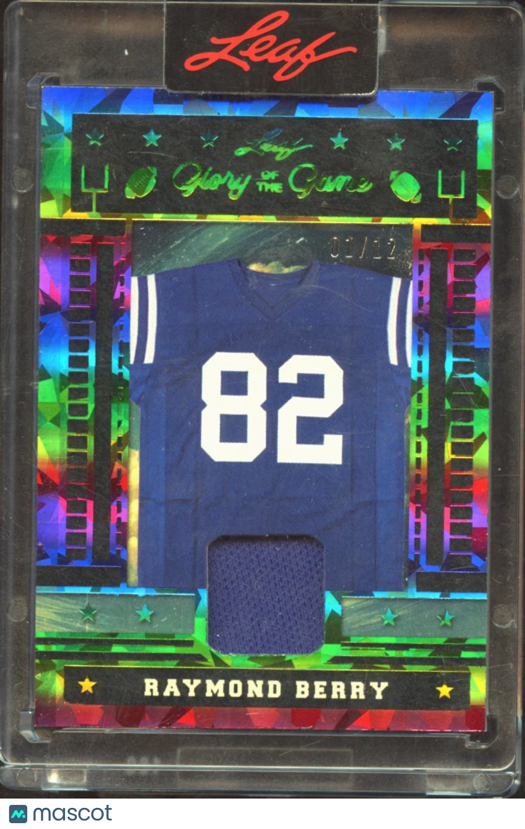 Raymond Berry 2025 Leaf Glory of the Game Worn Jersey Pach 1/12 Baltimore Colts