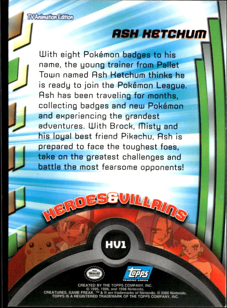 Ash Ketchum 2000 Topps TV Animation Edition #HV1