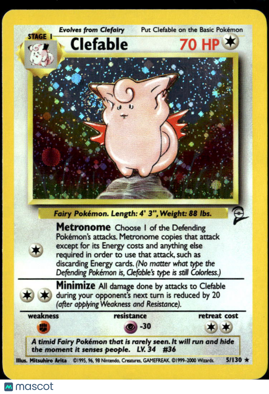 Clefable 2000 Base Set 2 Holo Rare #5/130
