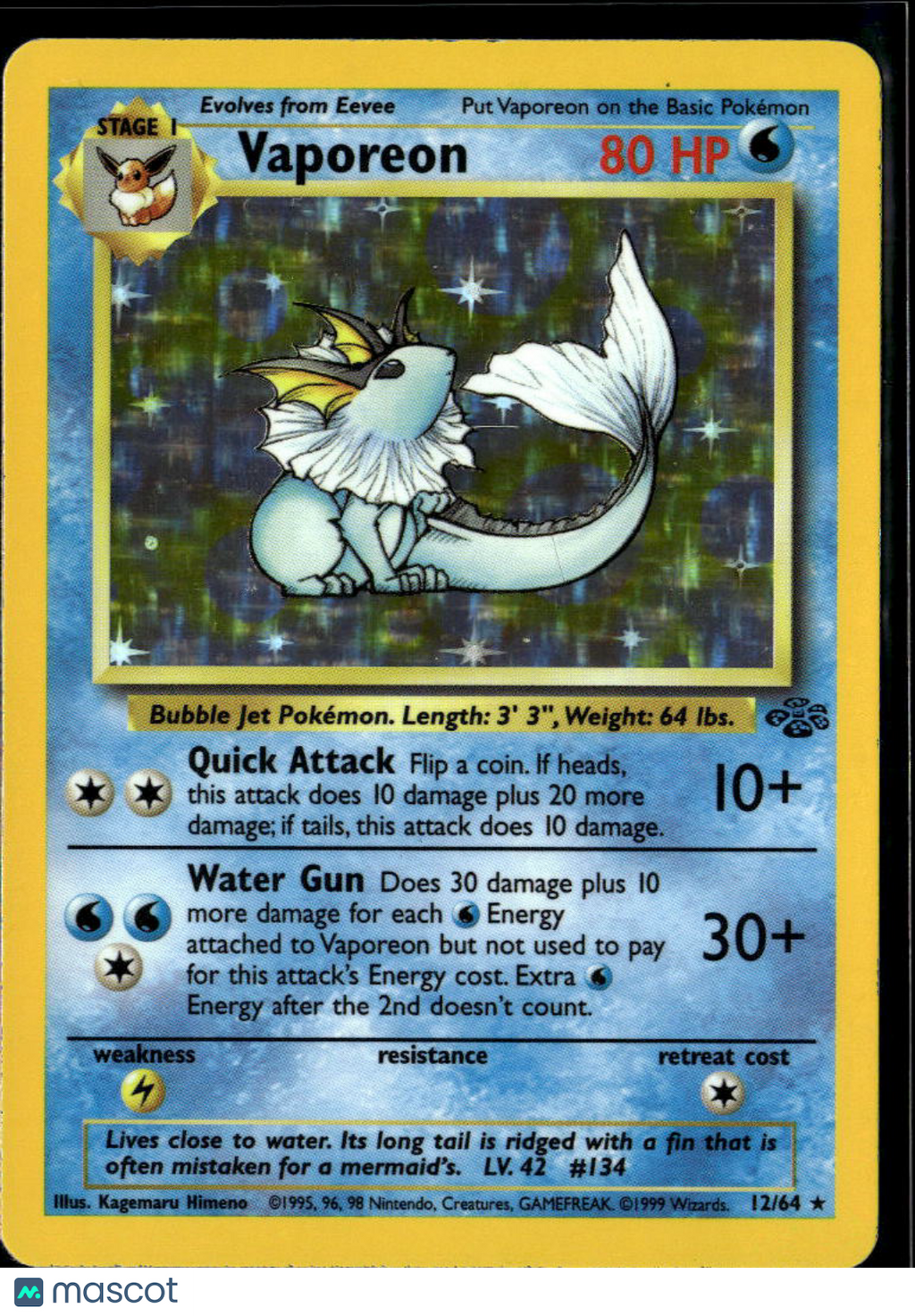 Vaporeon 1999 Jungle Holo Rare #12/64