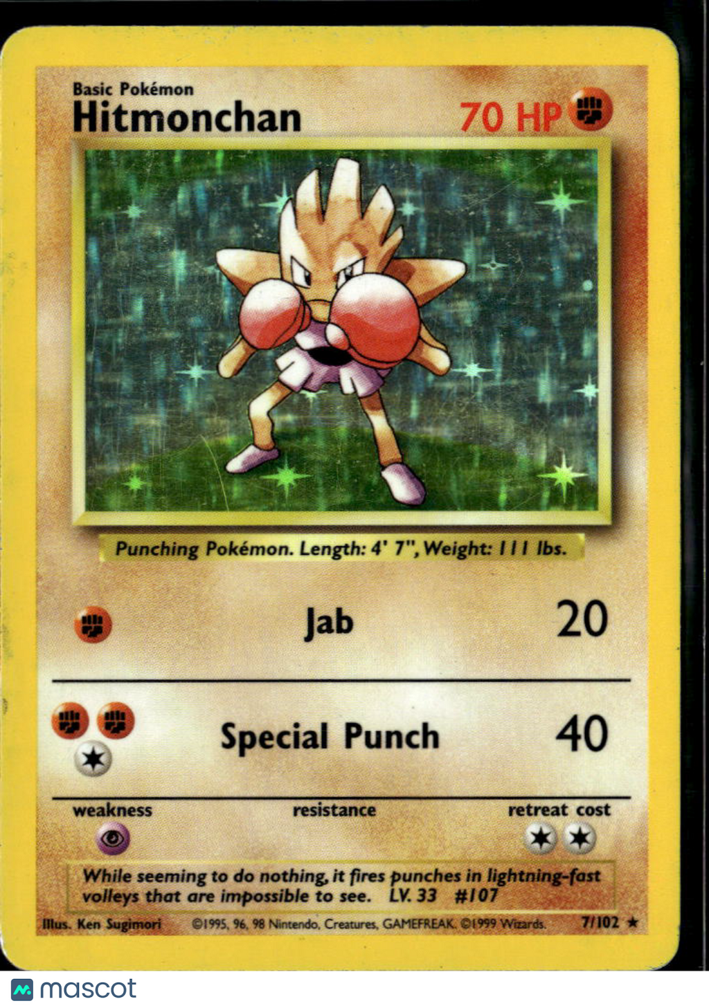Hitmonchan 1999 Base Set Holo Rare #7/102