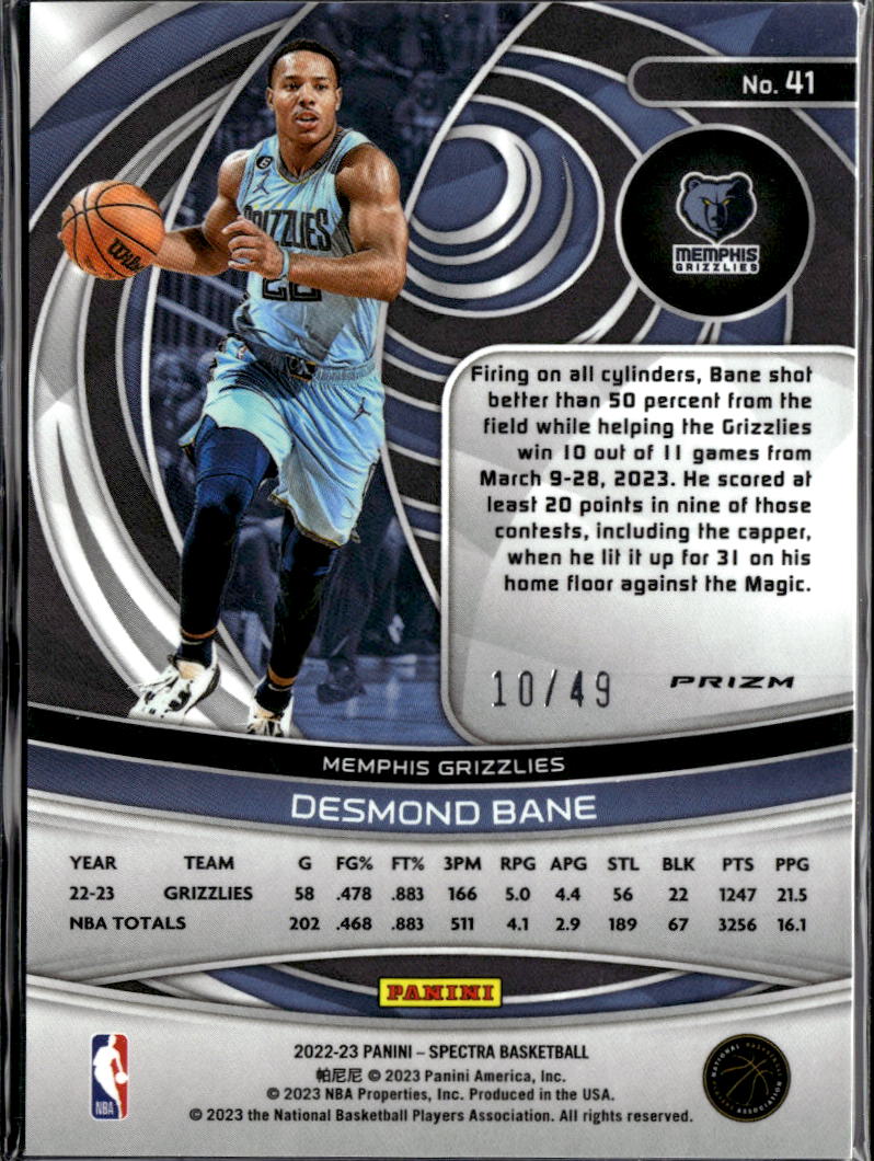 Desmond Bane 2022-23 Spectra Asia Blue Orange /49 Memphis Grizzlies