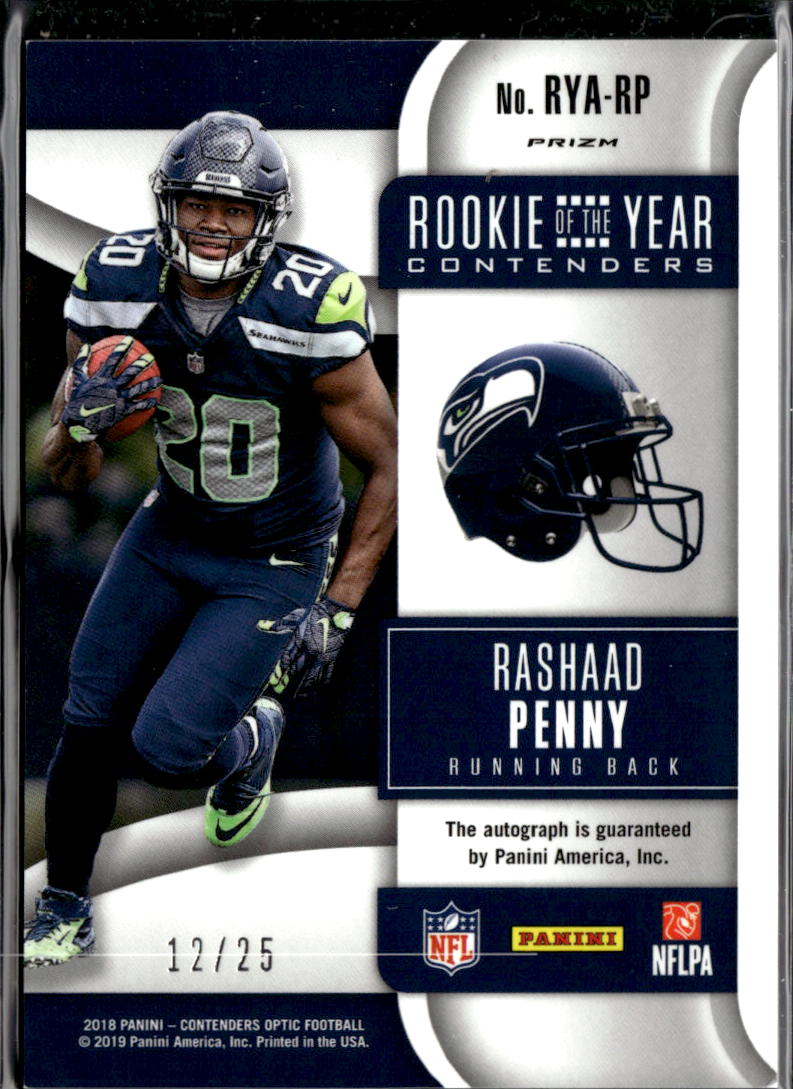 Rashaad Penny 2018 Contenders Optic Auto Autograph RC 12/25 Seattle Seahawks