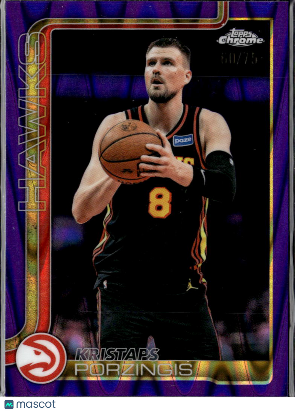Kristaps Porzingis 2025-26 Topps Chrome Purple RayWave 60/75 Atlanta Hawks