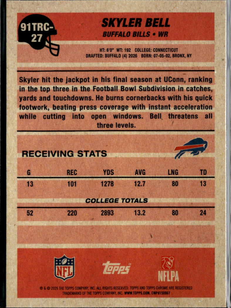Skyler Bell 2026 Topps Chrome '91 Silver Pack Refractor Buffalo Bills