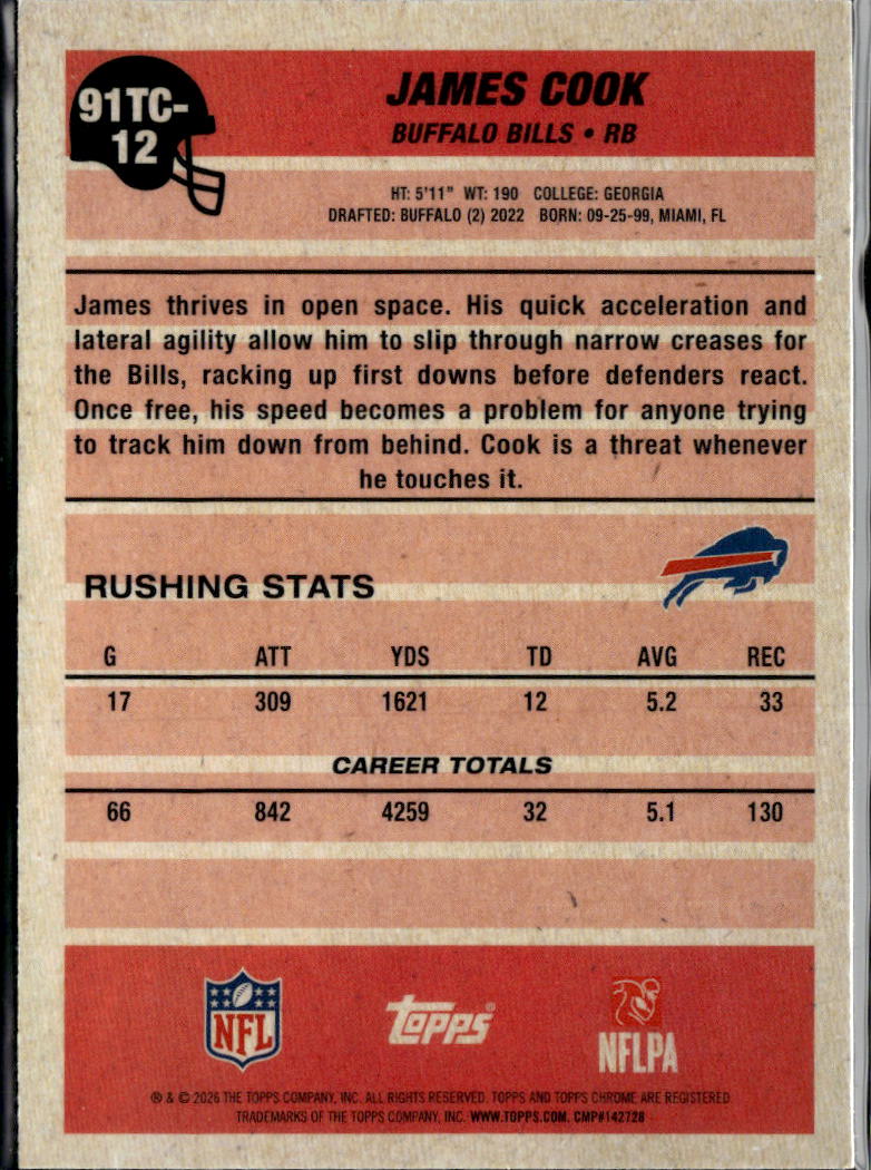 James Cook 2026 Topps Chrome '91 Silver Pack Refractor Buffalo Bills